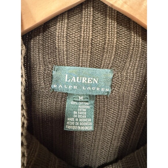 Lauren Ralph Lauren M Sweater Mock Neck RIBBED Green Cotton Cabin Chunky Casual - Picture 9 of 9